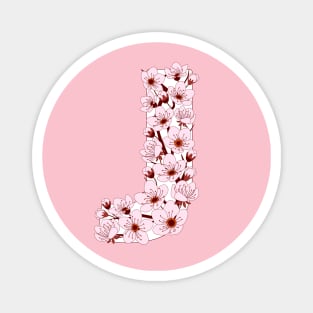 Colorful capital letter J patterned with sakura twig Magnet